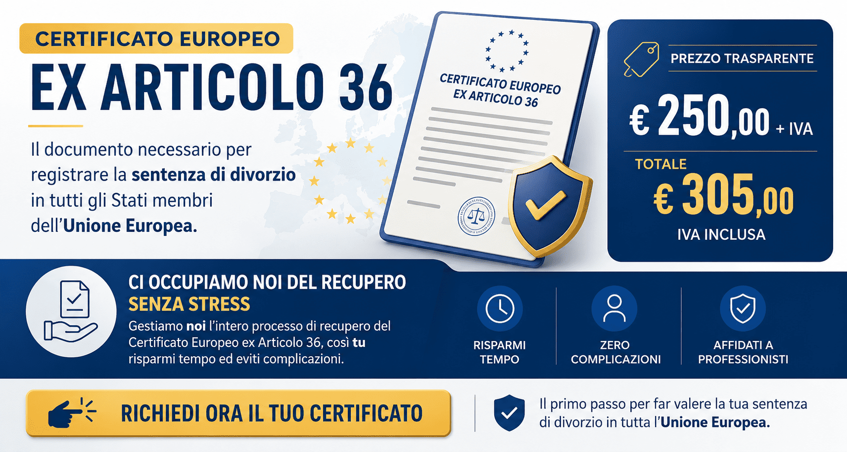 Acquista Ora il Certificato Europeo Ex Articolo 36 per il riconoscimento della sentenza di divorzio all'estero